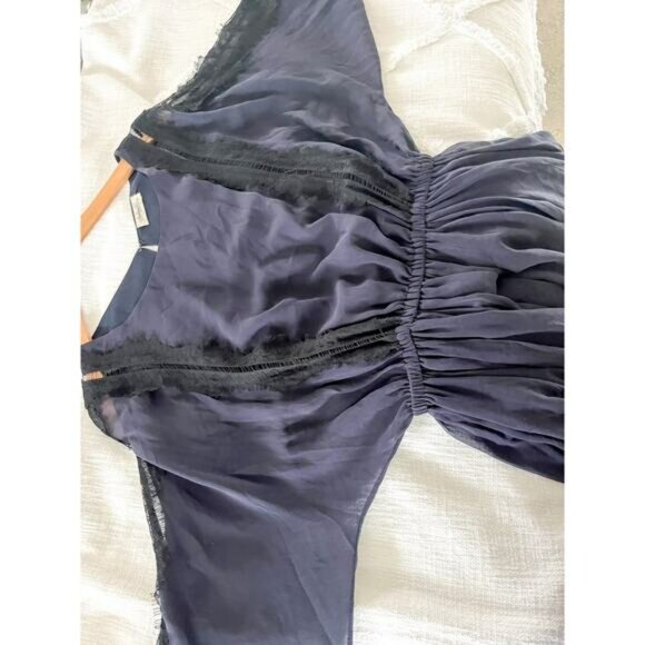 LoveShackFancy | Noelle Mini Dress | 100% Silk Lace Trim | Navy & Black | Sz S - Picture 13 of 13